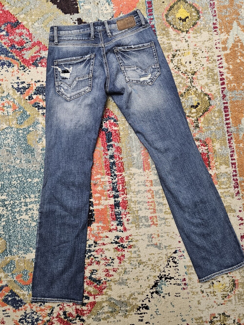BKE Buckle Jeans Mens Carter Bootleg 30L 30x35 Blue Denim Medium Wash Distressed - Picture 6 of 14